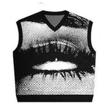 Xituodai  Aesthetic Knitted Tank Top Men 2025 Winter V-Neck Sleeveless Vest Goth Jacquard High Quality Y2K Knitwear Sweaters Women Clothes