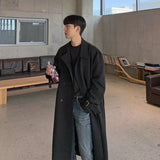 Xituodai Autumn Black Trench Coat Men Fashion Casual Long Coat Men Streetwear Korean Loose Oversize Windbreaker Jacket Mens Overcoat