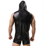 Xituodai Mens Undershirt Sexy Faux Leather Sleeveless T-Shirt Breathable Singletss Hooded Vest Top Tee Shirt Hoodie Dance Costume