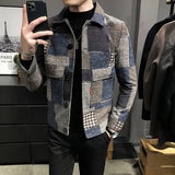 Xituodai New Hombre Korean Casual Men Stitching Jacket Slim Jacket Fashion Warm Long-sleeved Plaid Gentleman Pockets Coat Jacket S-3XL