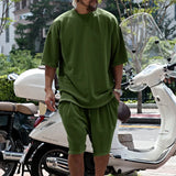 Xituodai 2024 Summer New Large Cotton Men Set Casual Sports Round Neck Solid Color Loose Male Two Piece Set