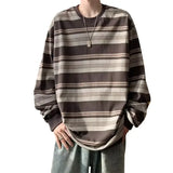 Xituodai American Style Striped Sweatshirt Men's Round Neck Pullover Shirt Casual Loose-Fit Long Sleeve Inner Top 2024 Autumn New Trendy Xituodai