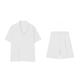 Xituodai New Neutral Solid Casual Suit LGBT Men Trendy High-quality Blazer Collar Shirts Design Short-sleeved Blouse Shorts Two-piece Set