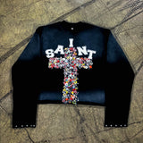 Xituodai Streetwear Rhinestone Black Long Sleeve Tops Men Women Harajuku Gothic Cross Graphic Print Oversized T Shirt New Autumn Clothing