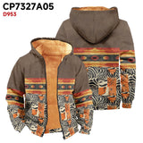 Xituodai Large Size Men's Short Zipper Hooded Winter Warm Fleece Jacket,Design Brown Patchwork Fox Pattern Checkered Pattern Print Coat Xituodai