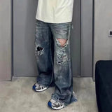 Xituodai Frayed Damaged Hole Baggy Wide Leg Jeans for Men and Women Streetwear Casual Ropa Hombre Denim Trousers Oversized Cargo Pants