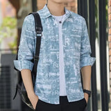 Xituodai 2024 Spring Autumn New Men's Korean Square Collar Button Letter Printed Stylish Trendy Loose Long Sleeve Young Style Shirt Tops Xituodai