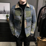 Xituodai New Hombre Korean Casual Men Stitching Jacket Slim Jacket Fashion Warm Long-sleeved Plaid Gentleman Pockets Coat Jacket S-3XL