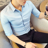 Xituodai Spring Summer Korean Fashion Polo-neck Solid Color Shirt Hombre 3/4 Sleeve All-match Bottoming Cardigans Top Men Casual Blouse