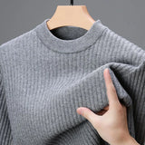 Xituodai Men's Daily Commuting Striped Sweater Thickened and Warm Knitted Pullover with O-neck, Slim Fit Base Shirt for Autumn and Winter