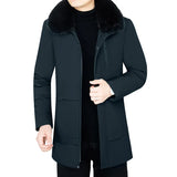 Xituodai Men Fleece Lined Thick Warm Fur Collar Coat Winter Parka Autumn Work Outwearing Long Parka New Plush Jacket Male Size 5XL