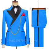 Xituodai Solid Men's 2 Pieces Suit Double Breasted Jacket and Trousers Dinner Party Wedding Groom Tuxedos Slim Fit Formal Business Suits