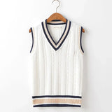 Xituodai Sweater Vest Men Thicken V-neck Sleeveless Knitted Sweaters Vests Striped Retro Preppy-style Simple Chic Loose Casual All-match