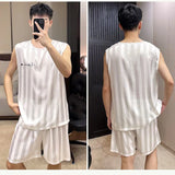 Xituodai Pajamas Sets Summer Thin Men's Ice Silk Comfortable Pajama Loungewear Loose Casual Home Clothing Short Sleeve Shorts 2 Piece Set