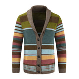 Xituodai Men  Wintern outfits Trendy Mens Knitted Cardigans 2025 Spring Casual Button-up Lapel Sweatercoats Men Vintage Rainbow Striped Sweater Jacket Coats Xituodai Men  Wintern outfits