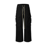 Xituodai Ro Style Wide Leg Drawstring Black Cargo Pants Unisex Straight Baggy Casual Overalls Men's Streetwear Loose Oversized Trousers