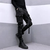 Xituodai Techwear Black Cargo Pants for Men Cargo Trousers Male Japanese Streetwear Hip Hop Spring Ribbon Pocket Harajuku Fashion