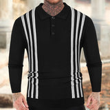 Xituodai 2024 Spring New Casual Knitwear Male Long Sleeve Turn-down Collar Polo Shirts Knitted Striped Patchwork Pullovers Men Clothing