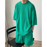 Xituodai Summer Set Men Fashion Black Green Sports Set Men Streetwear Korean Loose Short Sleeved T-shirts Shorts Set Mens Short Sets