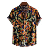 Xituodai Dopamine Dressing Men's Casual Short-sleeved Flower Shirt Hawaiian Menswear Patchwork Print Turn-down Collar Clothing Leisure