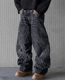 Xituodai Baggy Jeans for Men Y2k Hip Hop Distressed Retro Black Pants  Oversized Embroidery Harajuku Gothic Wide Leg Trousers Streetwear