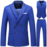 Xituodai Men Casual Boutique Business Double Breasted Suit Coat 3 Piece Set / Solid Color Slim Fit Blazers Jacket Pants Vest Trousers