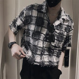 Xituodai Boyfriend Summer 2024 New Patchwork Square Collar Button Pocket Plaid Fashion Slim Comfortable Casual Short Sleeved Shirts Xituodai