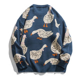 Xituodai Japanese Knitted Sweater Men Cartoon Animal Duck Goose Print Pullover Harajuku Casual O-neck Oversize Top Streetwear Unisex Fall