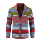 Xituodai Men  Wintern outfits Trendy Mens Knitted Cardigans 2025 Spring Casual Button-up Lapel Sweatercoats Men Vintage Rainbow Striped Sweater Jacket Coats Xituodai Men  Wintern outfits