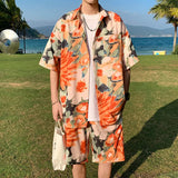 Xituodai Summer Men's Hawaiian Beach Sets Single Breasted Graffiti Printed Short Sleeve Shirt and Shorts Casual Vacation Travel Outfit