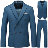 Xituodai Men Casual Boutique Business Double Breasted Suit Coat 3 Piece Set / Solid Color Slim Fit Blazers Jacket Pants Vest Trousers