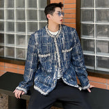 Xituodai 2024 Fashion New Patchwork Stripe Design Denim Jackets Men's Personality Stylish Coats Korean Reviews Many Clothes LZ1592