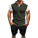 Xituodai Fashion Patchwork Waffle Mens Outfits Short Sleeve Buttoned V Neck Tops Two Piece Suits Summer Casual T Shirts And Shorts Sets