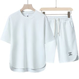 Xituodai  Men's Breathable Mesh 2PC Summer Set - Short Sleeve T-Shirt & Shorts, Solid Color Casual Sports Outfit