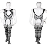 Xituodai Men's Ultra-thin Black Erotic Lingerie Men's Sexy Transparent Mesh Lace Jumpsuit Set See Through Vest Stockings Tights Bodysuit