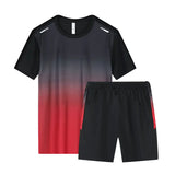 Xituodai Fitness Clothes Men'S Ice Silk Quick-Dry Sportswear Set Summer Short-Sleeved Stylish Contrasting Colors Casual Two Piece Set