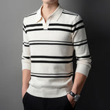 Xituodai Casual Everyday Versatile Striped Polo Shirt for Men, Warm Pullover Knit Sweater for Autumn and Winter.M-4XL