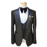 Xituodai Black and White Men's Suit 3-piece Gold Palace Print Road Wedding Costume Men Clothing  Wedding Suits for Men