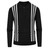 Xituodai 2024 Spring New Casual Knitwear Male Long Sleeve Turn-down Collar Polo Shirts Knitted Striped Patchwork Pullovers Men Clothing