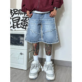 Xituodai American High Street Men's Wide Leg Denim Shorts Summer 2024 New Fashion Casual Baggy Short Jeans Male Chic Burrs Clothes