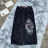 Xituodai Jeans Y2K Pants Harajuku Hip Hop Graphic Retro Black Baggy Jeans Mens New Punk Rock Gothic High Waist Wide Leg Trousers 0924