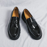 Xituodai Metroberta New Comfort Black Tassel Loafers for Men Leather Toe Slip-On Wedding Party Formal Men's Shoes Senior Business Thick Soled Shoes