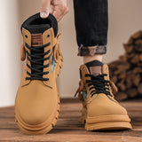 Xituodai Datuart Winter Men's Short Boots Thick Soled Fashionable Trendy Shoes High Top Sports Shoe Male Bare Boots Lace Up Comfortable Sneakers