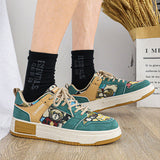 Xituodai Ejiejia Neuter Platform Sneakers Men's Breathable Leather Canvas Panels Sports Shoes Cartoon Bear Print Casual Shoes Thick Sole Trainers