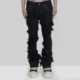 Xituodai Ribbons Tassel High Elasticity Black Jeans for Men Pantalones Hombre Straight Baggy Flare Pnats Oversized Y2k Denim Trousers