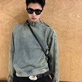 Xituodai Vintage Distressed Men's Denim Sweatshirt Release High Collar Luxury Design Tops Pullover Autumn  Winter Harajuku Unisex Hoodie