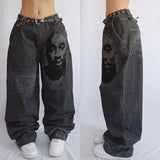 Xituodai Street Fashion New Black Letter Printed Washed Baggy Jeans Men And Women Y2K Harajuku Casual Gothic High Waist Wide Leg Trousers