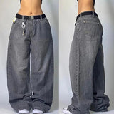 Xituodai 90s Streetwear 2024 American New Fashion Letter Print Baggy Jeans Female Y2K High Street Harajuku Gothic High Waist Wide Leg Wide Trousers