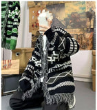 Xituodai Ethnic Style Knitted Cardigan Men Loose Lazy Tassel Sweater Shawl Autumn Winter Hip Hop Couple Knitting Top Coat Streetwear