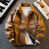 Xituodai Vintage Mens Leather Jacket Spring Autumn Fashion Lapel Zipper Motorcycle Coat Streetwear Stylish Workwear PU Jackets Outerwear